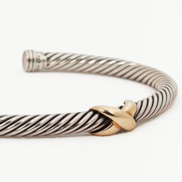 David Yurman X 925 Sterling Silver & 14k Gold Classic Cable Station Bracelet - Picture 4 of 5